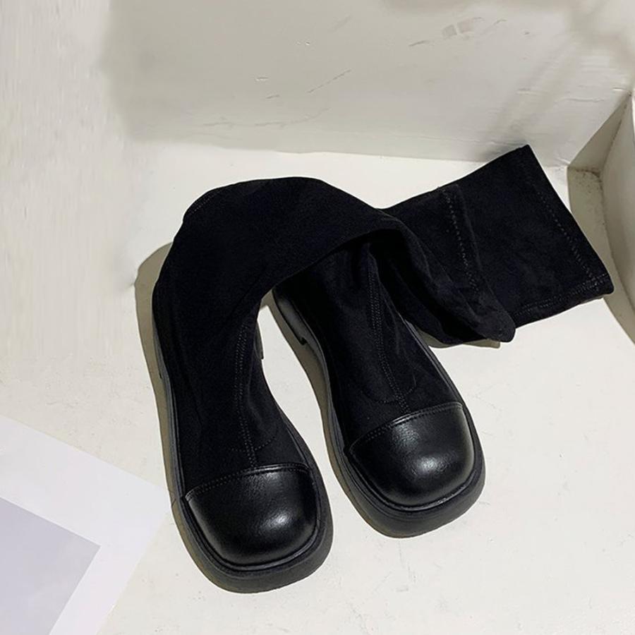 ニーハイブーツ | ロングブーツ ラウンドトゥ 厚底ブーツ