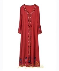 マキシ | ロングワンピース ロング丈 刺繍 ワンピ 民族風 エスニック風 長袖 ゆったり 体型カバー シンプル ナチュラル 花柄 旅行 着痩せ 綿麻 お出かけ　 リゾート