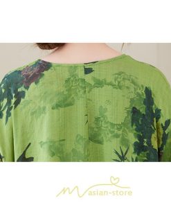 マキシ | ワンピース レディース 大きいサイズ 半袖 ロング丈 マキシ丈 クルーネック コットン 花柄 緑 夏 体型カバー 広がる裾 着痩せ 美シルエット ゆったり ポケット