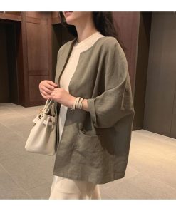 カーディガン | レディース 春 夏 秋 7分袖 ノーカラー 無地 ゆったり 初秋 カジュアル 20代30代 薄手 リネン 羽織 40代 50代 秋コーデ ライトアウター きれいめ