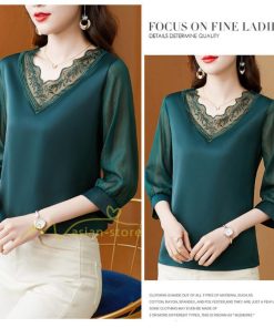 tシャツ・カットソー | Tシャツ レディース 7分袖 七分袖 カジュアル Vネック おしゃれ 女性用 シンプル 無地 ブラック 着痩せ レース付き シフォンシャツ 母の日 20代30代40代50代