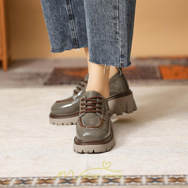 ローファー | 厚底 レディース 厚底スニーカー レースアップ スニーカー PU 合皮 通学 通勤 かわいい 送料無料 可愛い 冬 夏 秋 春