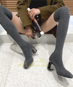 ロングブーツ | レディース ニーハイブーツ ロング丈 ストレッチ ソックスブーツ ニットブーツ 太ヒール 20代30代40代 おしゃれ 美脚 上品 トレンド 歩きやすい