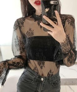 透かし編みトップス | トップス インナー ブラウス 長袖 レディース ネック シースルー