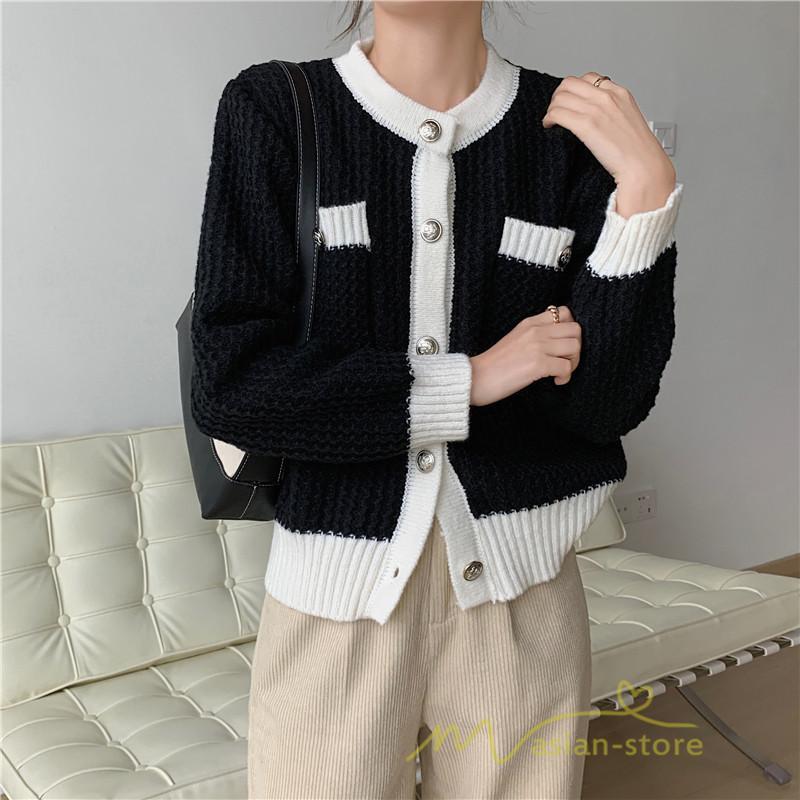 カーディガン | 2022秋冬ニットショート丈 レディース フロントボタン 羽織り ポケット アウター ニット セーター 大人 20代40代 やさしい 通学通勤 長袖