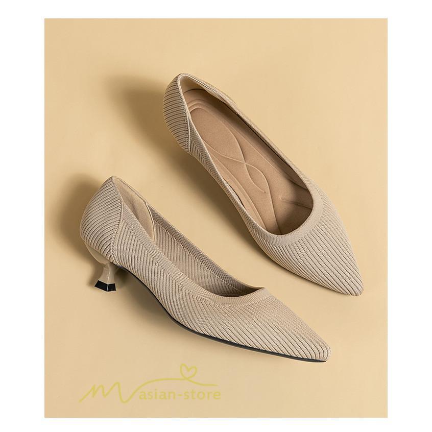 パンプス | ニット26.5cm 大きいサイズレディース 靴 9カラー リブニット 無地 柔らか 歩きやすい スリッポン 履きやすい 痛くない 走れる