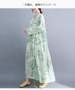 マキシ | ワンピース 大きいサイズ レディース マキシワンピ 緑 花柄 ぽっちゃり 長袖 サイドポケット かわいい きれいめ カジュアル 体型カバー 細見え 美シルエット