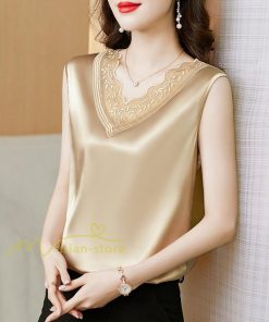 キャミソール タンクトップ | レディース トップス タンクトップ ノースリーブ 無地 『襟元レースデザインタンク』 Ｖネック Ｖネックタンク 20代30代40代50代 快適 アウター 着痩せ インナー