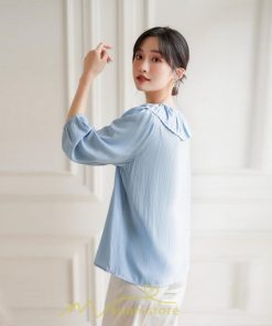 シャツ・ブラウス | ブラウス レディース シャツ おしゃれ きれいめ 七分袖ブラウス カジュアル 無地 フォーマル オフィス 夏物 エレガント Vネック ライトブルー 通勤 ビジネス