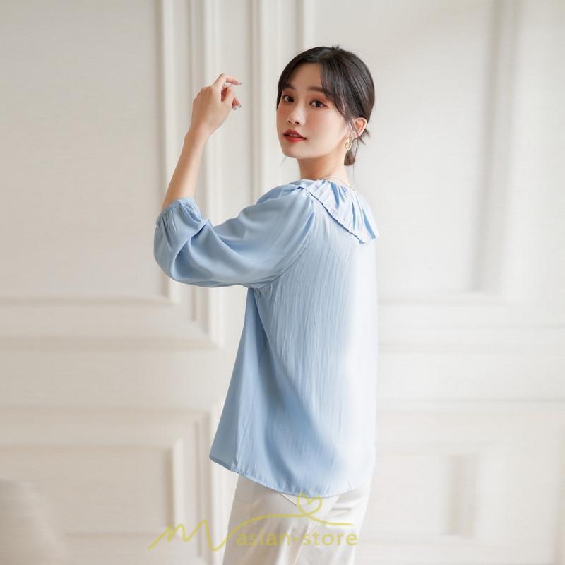シャツ・ブラウス | ブラウス レディース シャツ おしゃれ きれいめ 七分袖ブラウス カジュアル 無地 フォーマル オフィス 夏物 エレガント Vネック ライトブルー 通勤 ビジネス