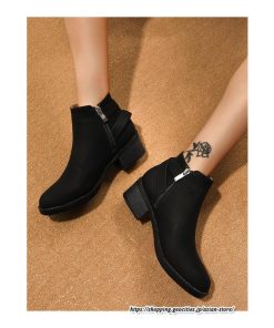 ショートブーツ | 大きいサイズ26.5cm レディース 上品 ブーツ 秋冬 春 チャンキーヒール 太ヒール シンプル ブーティー 大人 黒ブーツ サイドファスナー