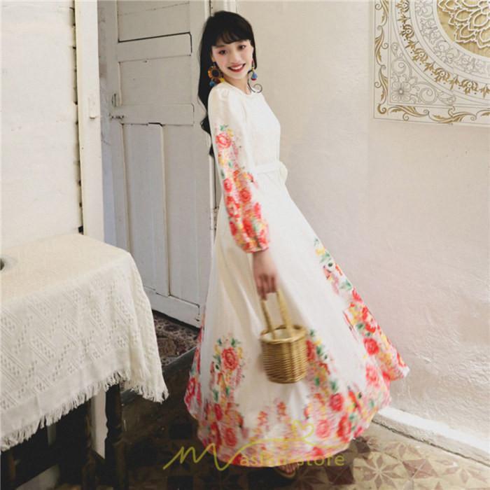 マキシ | ワンピース 長袖 夏 秋 レディース シフォン きれいめ ロング リゾート 体型カバー イベント デート 女子会 エスニック風 旅行 楽ちん 外出 ジャーニー