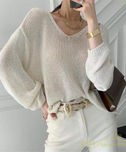 ニット・セーター | ニット サマーニット レディース トップス カットソー ニットソー Vネック 透かし編み 長袖 クルーネック Tシャツ ゆる 薄手 Tシャツ カジュアル リラックス