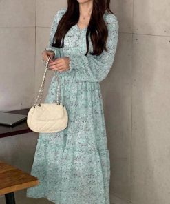 ワンピース | ウエストシャーリング花柄ロングワンピース