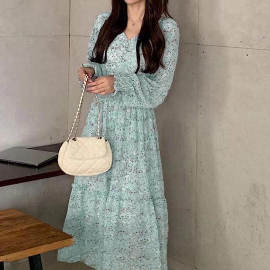 ワンピース | ウエストシャーリング花柄ロングワンピース