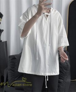 Tシャツ | トップス メンズ カットソー パーカー フード付き カジュアル 無地 7分丈 ゆったり 大きいサイズ 20代 30代 夏新作 ルームウェア 体型カバー シンプル