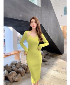 タイト | ニットワンピース長袖 タイトワンピース ストレッチワンピース 長袖ワンピース 膝丈 スリム お呼ばれ セクシーワンピース 上品 高級感 美ライン