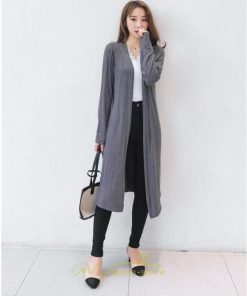 カーディガン | 春物 レディース 無地 カットソー ライトアウター ロング羽織り スリム グレー フェミニン 長袖 柔らか 女の子 20代30代