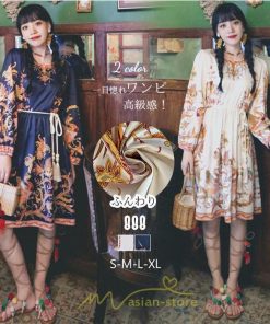 ミニ丈 | ワンピース ひざ丈 膝上 白 青 レトロ風 花柄 かわいい 着映え 着痩せ 長袖 ゆったり 大人っぽ 普段使い 旅行 きれいめ リゾート お出かけ 部屋着  SNS映え