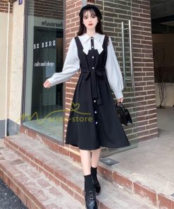 マキシ | Aラインワンピース 切り替えワンピース フェイクレイヤード 重ね着風 長袖 秋物 レディース 30代40代 大人 通学通勤 可愛い シャツカラー 着痩せ 50代