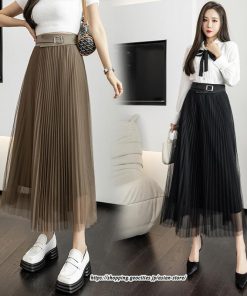 スカート | レディース 春秋 チュール美脚 プリーツロングAライン 体型カバー ボトムス おしゃれ 大人 通勤 お出かけ オシャレ