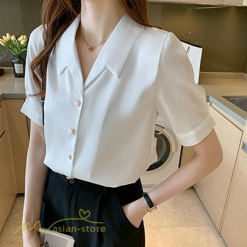 シャツ・ブラウス | シャツ Tシャツ ブラウス レディース 無地 半袖 春 夏 トップス 秋 Vネック フォーマル オフィス 可愛い おしゃれ カジュアル サマー トップス 秋 半袖シャツ