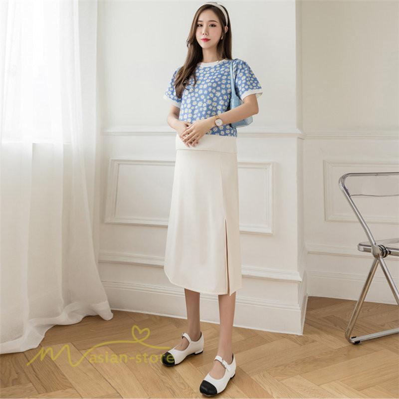 スカート | マタニティレディース 裾口スリット 上品 マタニティウェア 春 夏 大きいサイズ 無地 ウエスト調整 産前産後 マタニティ 妊婦服 妊婦 通勤