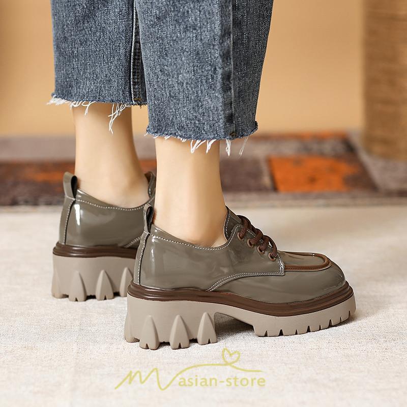 ローファー | 厚底 レディース 厚底スニーカー レースアップ スニーカー PU 合皮 通学 通勤 かわいい 送料無料 可愛い 冬 夏 秋 春