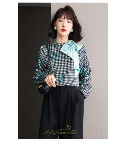 シャツ・ブラウス | ブラウス 長袖 レディース おしゃれ トップス シフォンブラウス 千鳥格柄 オフィス 通勤 ゆったり 体型カバー 秋服 上品 オシャレ 可愛い 着痩せ お出かけ