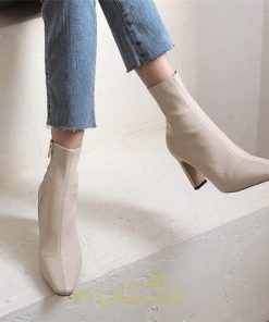 ショートブーツ | ブーツ レディース ショート スクエアトゥ チャンキーヒール ブラック 黒 オフホワイト ベージュ ファスナー 通学 疲れにくい 歩きやすい オフィス 通勤