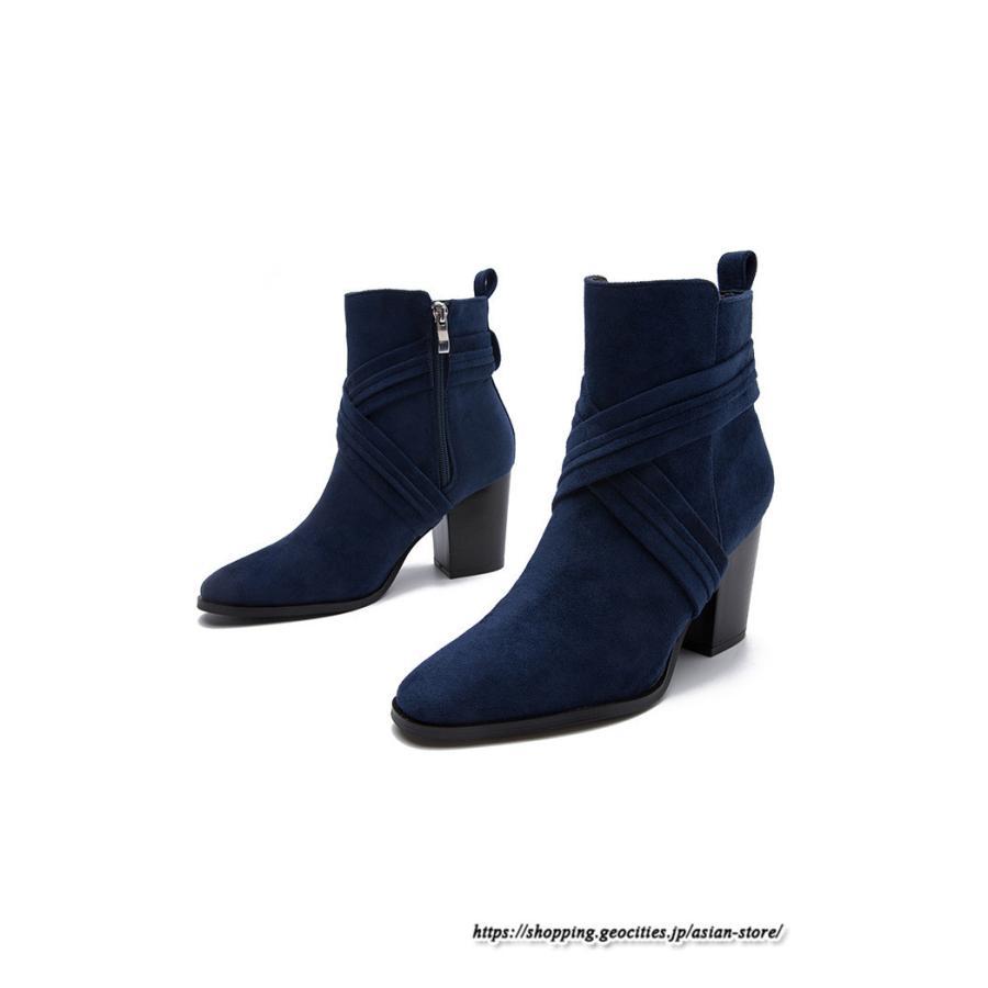 ショートブーツ | 大きいサイズ26.5cm レディース 上品 ブーツ 秋冬 春 チャンキーヒール 太ヒール ハイヒール サイドファスナー 大人 黒ブーツ ポインテッドトゥ