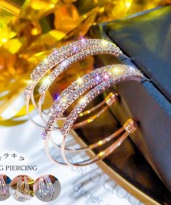 その他アクセサリー | 大ぶり ビジューピアス シルバー フープピアス 3連 リング ストーン きれいめ ゴールド