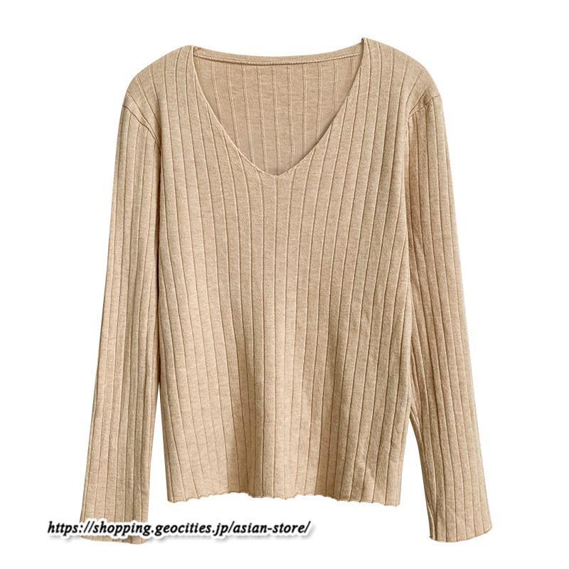 ニット・セーター | カットソー ニット レディース リブニット 長袖 秋冬 春 トップス スリム ストレッチ インナー 無地 着痩せ プルオーバー 長袖カットソー 長袖ニット 通学通勤