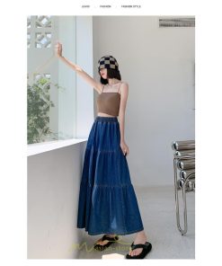 スカート | ティアードデニムフレアロングウエストゴム レディース 秋物 通学通勤 40代50代 20代30代ハイウエスト 大人