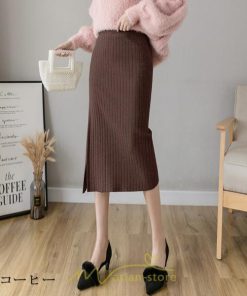 スカート | レディース ロング丈 ミモレ丈 冬 秋 暖か ボトムス ハイウエスト 美ライン スリット セクシー ニット イベント お出かけ デート お呼ばれ お食事会
