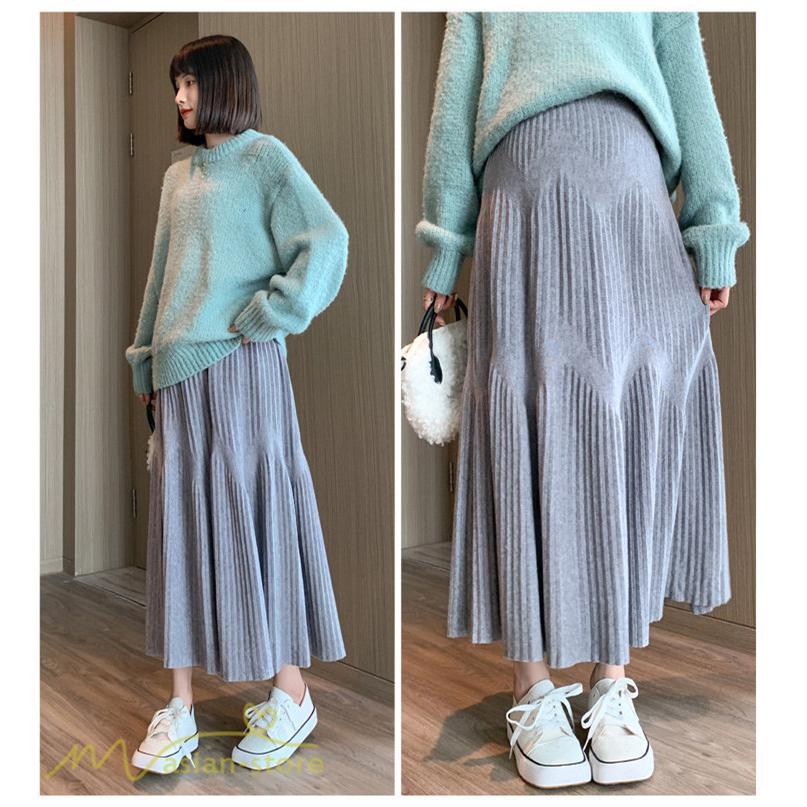 スカート | マタニティレディース 着痩せ リブニット 無地 マタニティウェア ウエスト調整 産前 産後 妊婦着 ハイウエスト 妊婦服 カジュアル Aライン