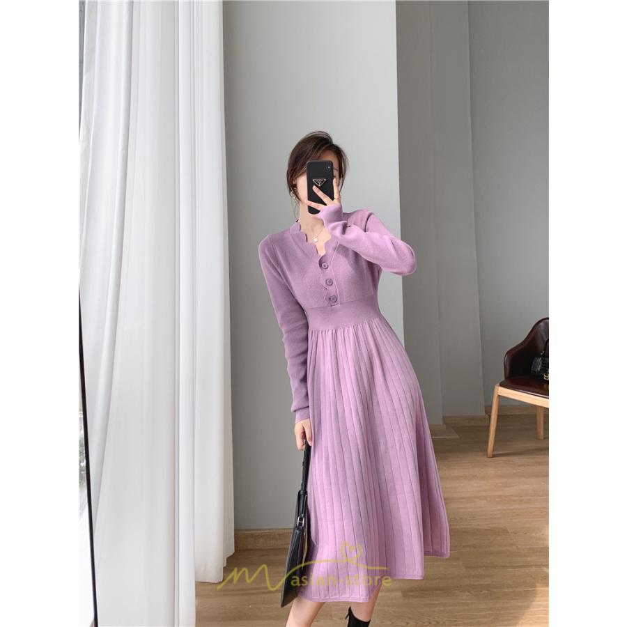 ニットワンピース | ワンピース 春 春服 レディース 長袖 ゆったり 秋 冬 ロング丈 可愛い 2022秋冬 暖か 通勤 おしゃれ デート 20代30代40代50代 女子会 同窓会