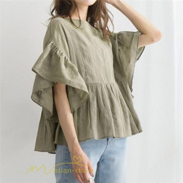 シャツ・ブラウス | シャツ ブラウス レディース きれいめ 春秋 40代 30代 韓国風 フレア 通勤 女性 服装 スーツ 大人 無地 着痩せ オフィスカジュアル 半袖ブラウス 上品 春夏