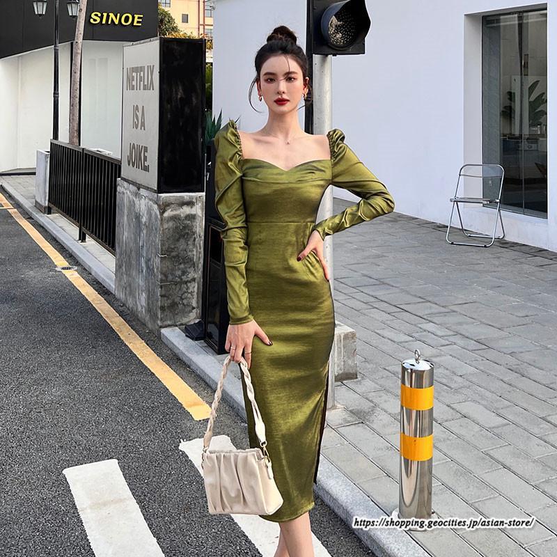 タイト | ワンピースタイトワンピース長袖 上品 セクシー高級感 ワンピース タイトワンピース ヒップアップ スリム 美ライン エレガント お呼ばれ シルエット