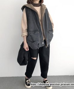 ベスト | ファーレディース 秋冬 デニムフード付き ミドル丈 両面 リバーシブル ジップアップ ファー 厚手 アウター 20代50代 大人 カワイイ 防寒 防風