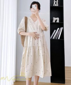 ワンピース | マタニティレディース 着痩せ 半袖 サマーマタニティウェア 上品 Aライン ゆる大きいサイズ お出かけ 韓国風 Vネック 妊婦服