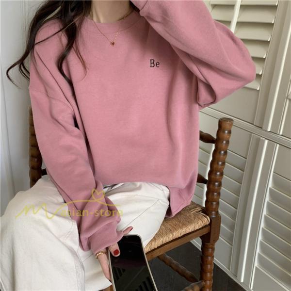 パーカー | トレーナー 長袖 刺繍 レディース スウェット 長袖トレーナー シンプル 20代 30代 フリーサイズ 7色 カジュアル ゆったり コーデ 秋冬 大人 50代 40代