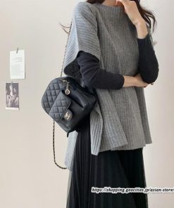 ニット・セーター | ニット レディース セーター 秋冬 春 トップス マント ポンチョ 重ね着風 大人 無地 ニットセーター 上品 サイドスリット プルオーバー ゆったり カジュアル