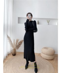 ニットワンピース | レディース 冬 きれいめ ロング おしゃれ 秋冬 長袖 ハイネック サイドスリット セクシー 同窓会 デート 大人フェミニン 女子会 韓国風