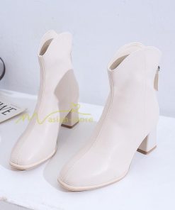 ショートブーツ | ブーティー ブーツ レディース シューズ 靴 太ヒール チャンキーヒール 合皮ブーツ PUブーツ くつ 春秋冬 美脚 黒靴 後ろファスナー 大人