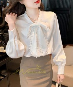 シャツ・ブラウス | ボウタイ リボン ブラウス シャツ リボンシャツ レディース 長袖 白 トップス 無地 大人 女性 ビジネス 入学式 卒業式 ママ 着回し 通勤 通学 カジュアル