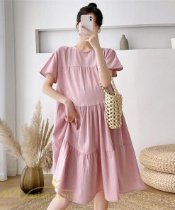 ワンピース | マタニティレディース 着痩せ 無地 ゆる上品 半袖 大きいサイズ 韓国風 Aライン マタニティウェア サマー妊婦服