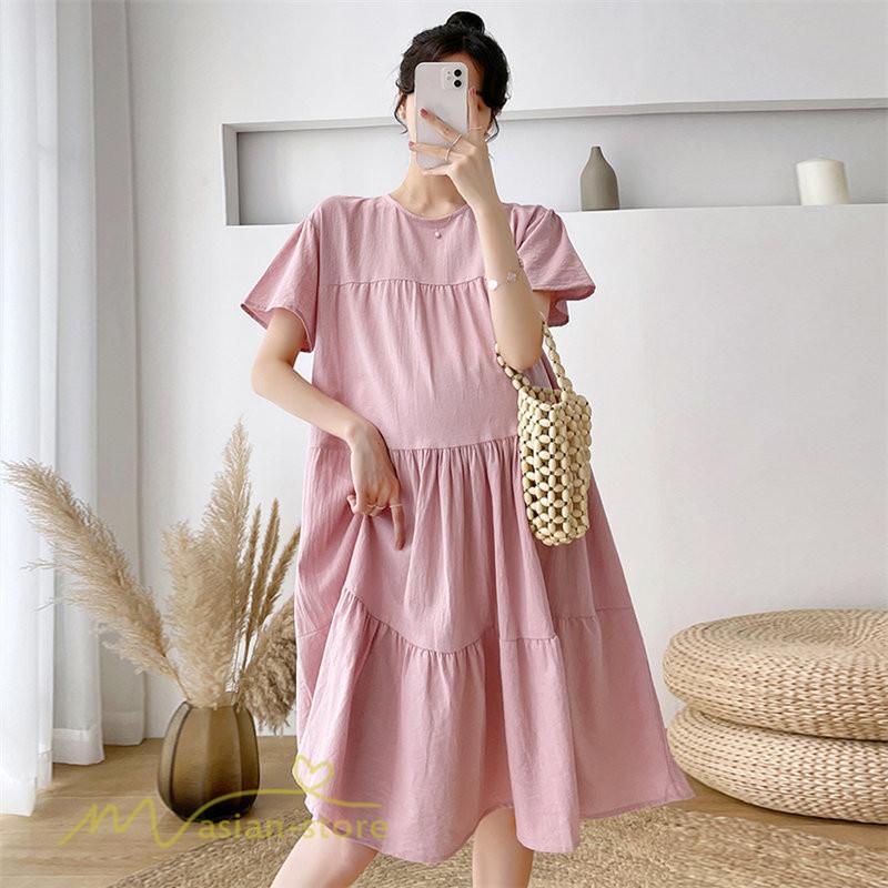ワンピース | マタニティレディース 着痩せ 無地 ゆる上品 半袖 大きいサイズ 韓国風 Aライン マタニティウェア サマー妊婦服
