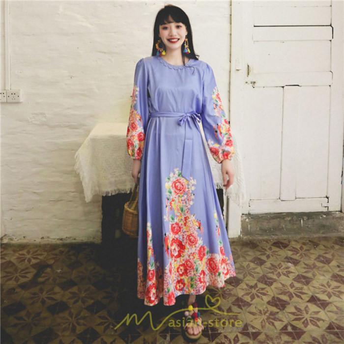 マキシ | ワンピース 長袖 夏 秋 レディース シフォン きれいめ ロング リゾート 体型カバー イベント デート 女子会 エスニック風 旅行 楽ちん 外出 ジャーニー