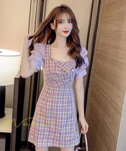 ミディアム | 半袖ワンピース 夏服 レディース 膝上丈 Aライン セクシー 可愛い スリム ワンピース おしゃれ パープル